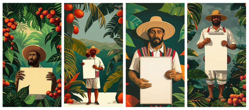 A coffee farmer, social media story background, used for Hispanic Heritage Month advertising.