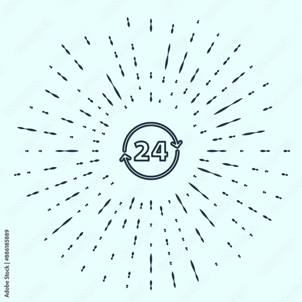 Poster black line clock 24 hours icon isolated on grey background. all day cyclic icon. 24 hours service sy