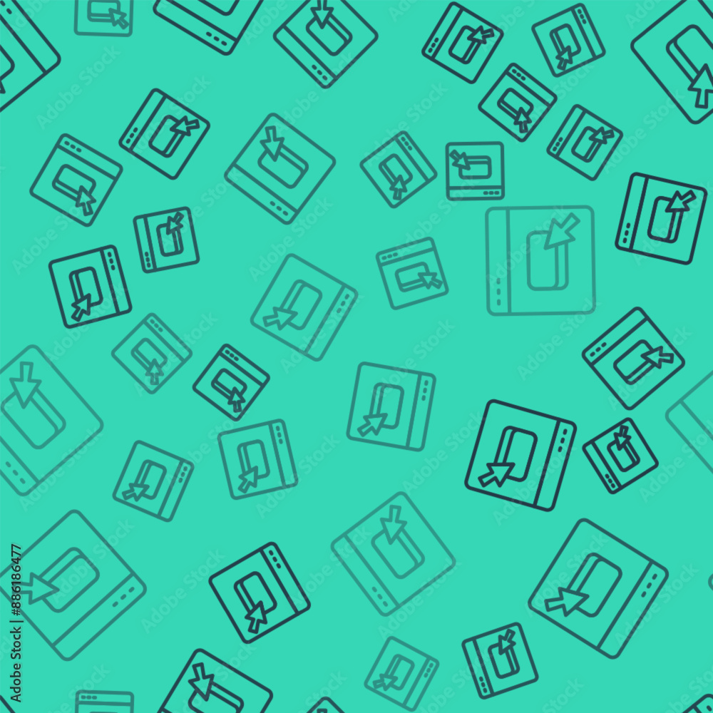 Poster black line browser files icon isolated seamless pattern on green background. vector