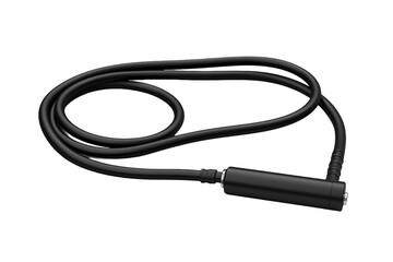 Black Audio Cable Coiled In A Loop on a White or Clear Surface PNG Transparent Background.