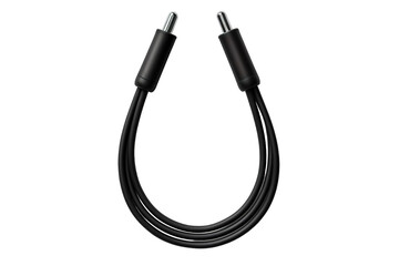Black Double-Ended Audio Cable With Metal Connectors in a U-Shape on a White or Clear Surface PNG Transparent Background.