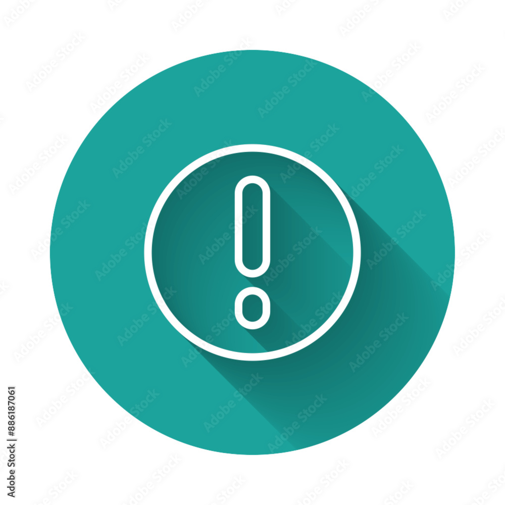 Poster white line speech bubble and exclamation icon isolated with long shadow background. faq sign. copy f