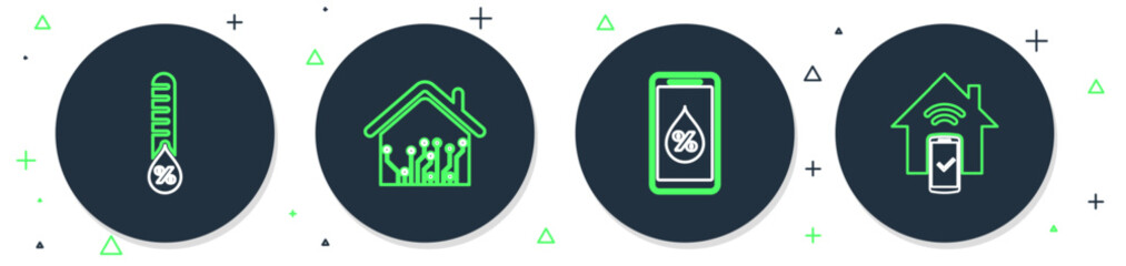Set line Smart home, Humidity for smart, and remote control system icon. Vector