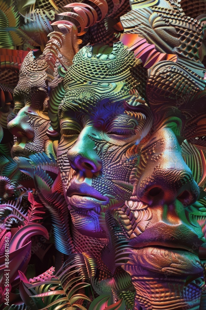 Aufkleber multicolored abstract human faces with intricate patterns in vibrant colors