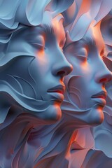 Obraz premium Abstract Faces with Blue and Orange Gradient Lighting