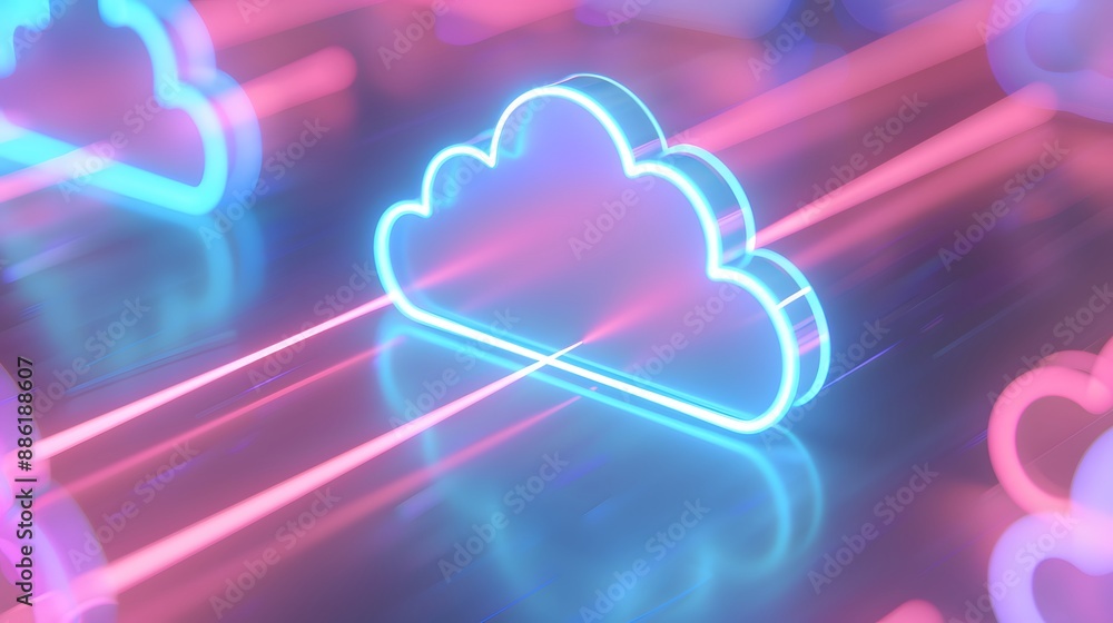 Aufkleber futuristic neon cloud computing concept with glowing light effects, representing digital data storag