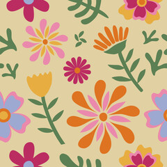 flower floral vintage seamless pattern. This is a retro flower repeat vector illustration. Design for decorative, wallpaper, shirts, clothing, tablecloths, blankets, wrapping, texture, textile,    