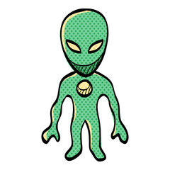 Alien halftone icon hand drawn color vector illustration