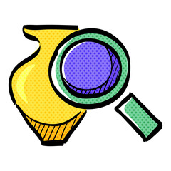 Vase and magnifier halftone icon hand drawn color vector illustration