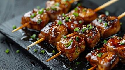 The national cuisine of Japan. Fried honey pork with herbs, bamboo shoots and barbecue sauce.