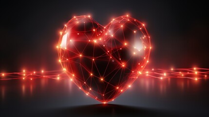 Vibrant heart shaped artwork with luminous lines on a radiant glowing background