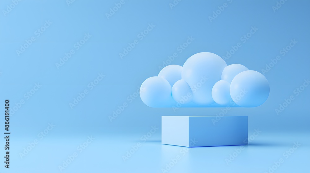 Poster minimalist blue abstract cloud over a geometric shape. ideal for tech, cloud computing, and modern d
