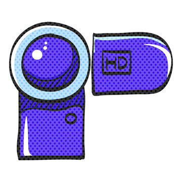 recommend clip art: Camcorder halftone icon hand drawn color vector illustration