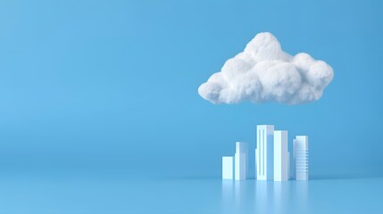 Fototapeta premium Minimalistic cityscape with white cloud over blue background, representing urban development and modern architecture. 3D Illustration.