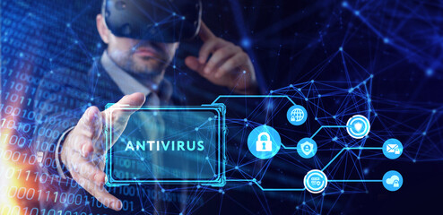 Antivirus Cyber security Data protection Technology concept on virtual screen.