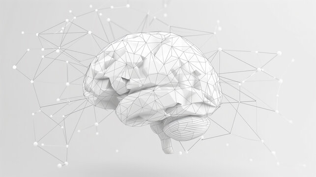 Abstract white brain with interconnected network connections on a light background..