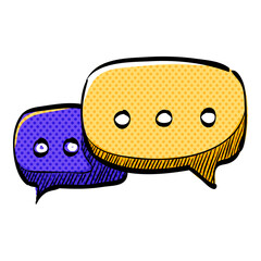 Chat sign halftone icon hand drawn color vector illustration