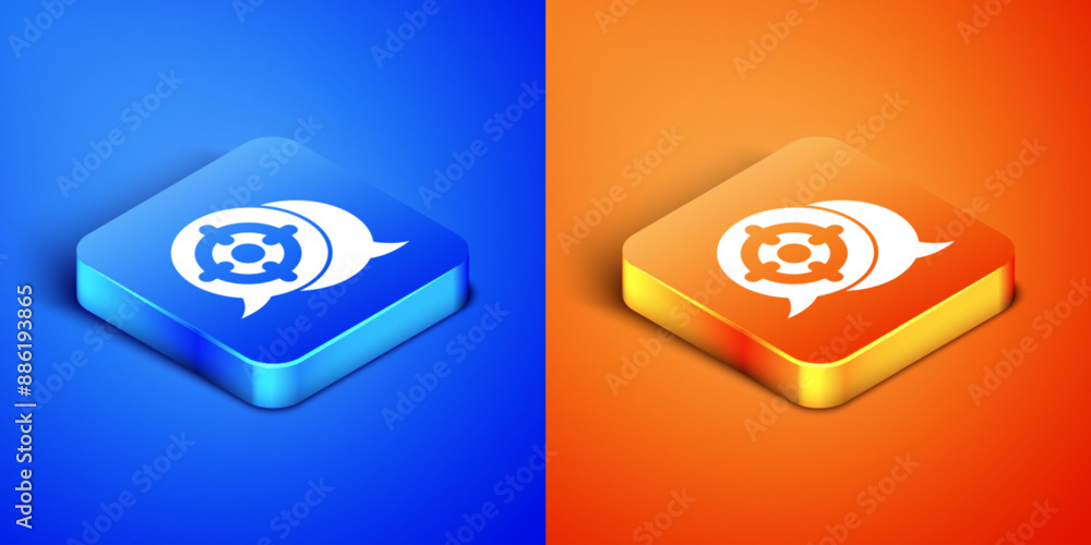 Poster isometric target sport icon isolated on blue and orange background. clean target with numbers for sh