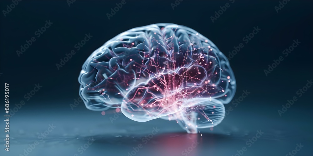 Poster human brain controls body functions ai brainshaped object glows in 3d. concept 3d light-up brain, br