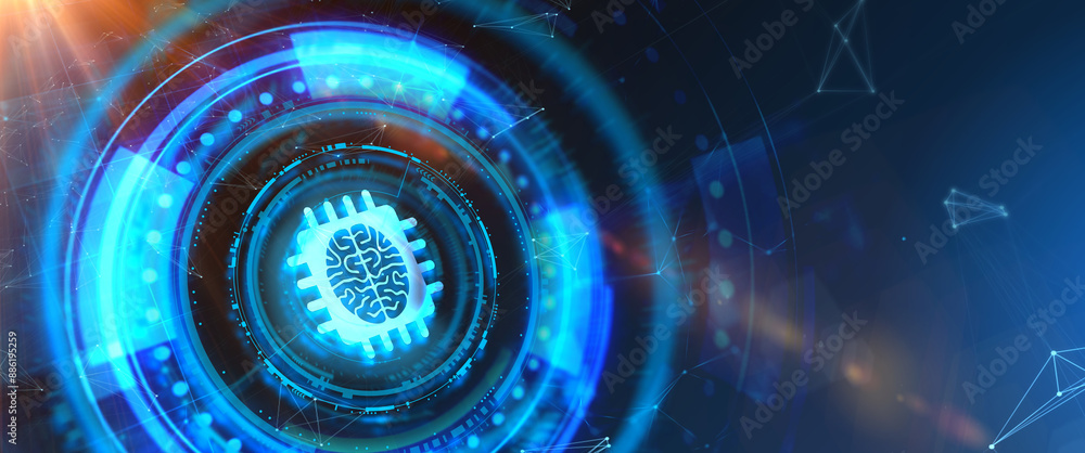 Poster futuristic microchip cpu circuit board . technology abstract background.illustration.