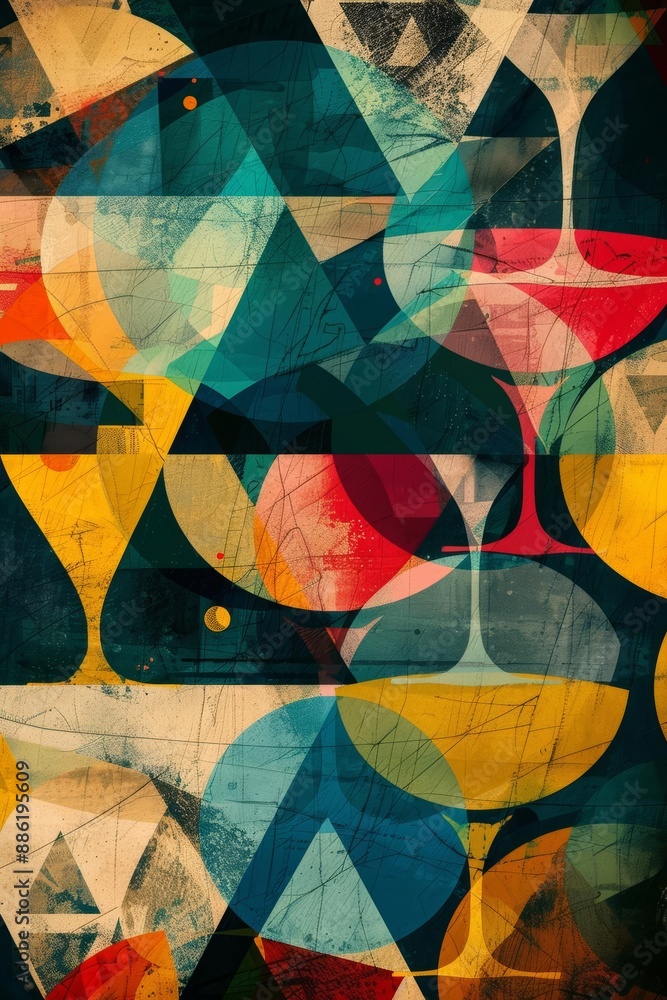 Aufkleber colorful abstract geometric pattern with overlapping shapes in retro colors