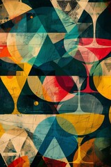 Colorful Abstract Geometric Pattern with Overlapping Shapes in Retro Colors