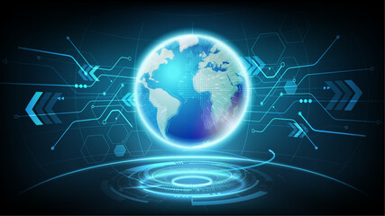 Futuristic technology globe in hologram globalization concept, world dots pattern transparent for digital graphic element, vector illustration