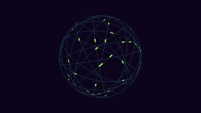 A circular network of lines interconnecting at a central point. Some lines cross, others run parallel. Symbolizes interconnectedness and centralization