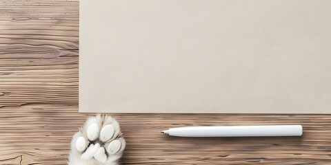 Topdown view of 3D pet insurance contract next to paw print. Concept Pet Insurance, Contract, Paw Print, Topdown View, 3D Illustration