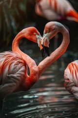 Fototapeta premium Romantic Flamingos in Heart Shape with Vibrant Colors