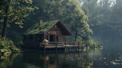 Obraz premium realistic high-resolution photo of cabin, with detailed background