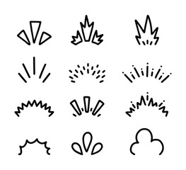 Set of Cartoon line art doodle of Comic expression sparkle element, Hand Drawn.