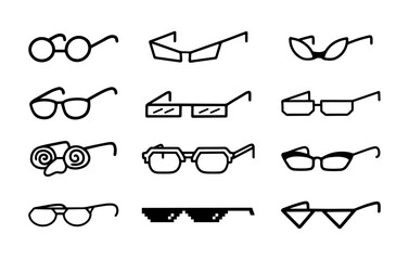 Set of Cartoon line art doodle of Glasses, Hand Drawn.
