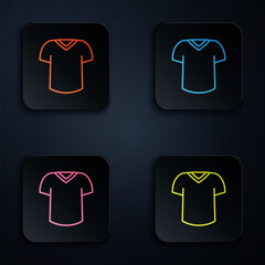 Color neon line T-shirt icon isolated on black background. Set icons in square buttons. Vector