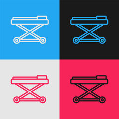 Pop art line Stretcher icon isolated on color background. Patient hospital medical stretcher. Vector
