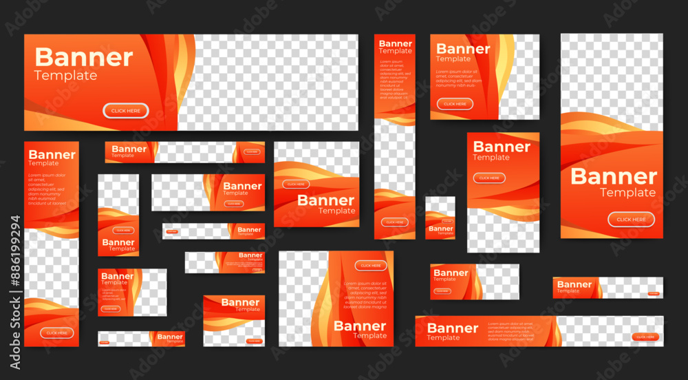 Poster orange banner we ads template design with image space. vector
