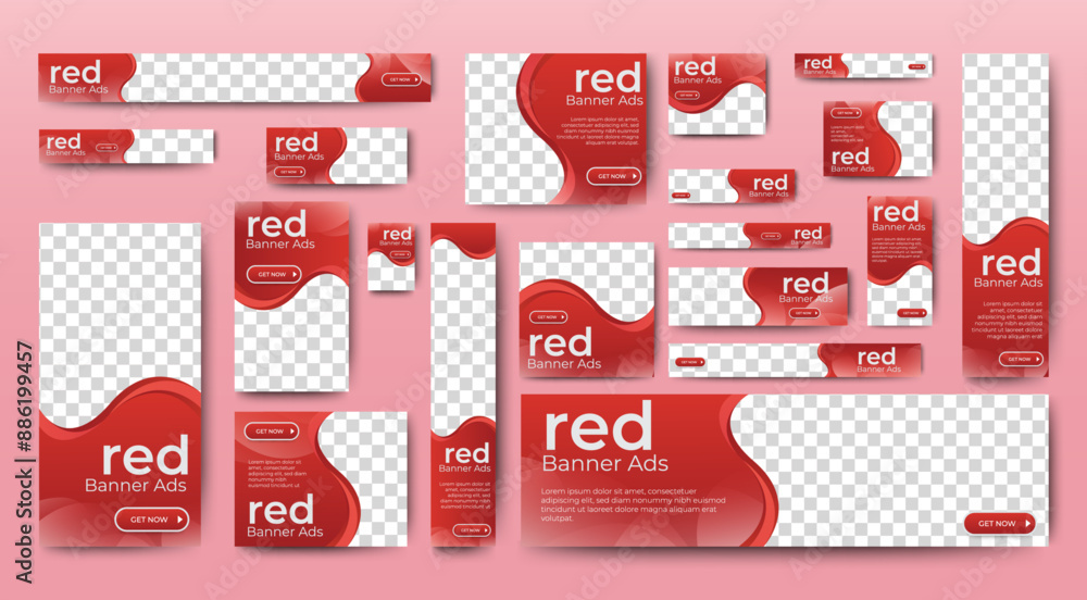 Poster set of business red background for web ad banner template with text and image spaces. vector