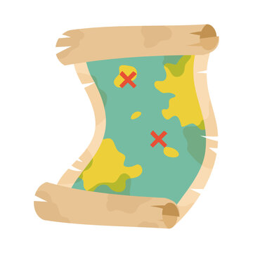 古い羊皮紙に描かれた宝の地図。フラットなベクターイラスト。
Treasure map drawn on old parchment. Flat vector illustration.