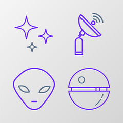 Set line Death star, Alien, Radar and Falling icon. Vector