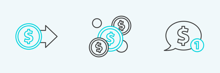 Set line Speech bubble with dollar, Coin money symbol and icon. Vector