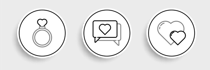 Set line Heart, Wedding rings and Like and heart icon. Vector