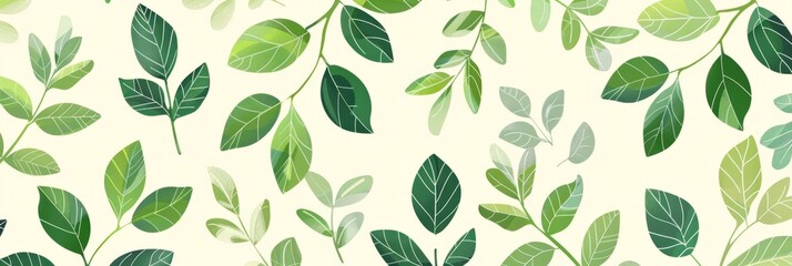 A banner with a cream background features a repeated pattern of green leaves