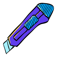 Cutter knife halftone icon hand drawn color vector illustration