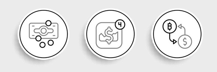 Set line Cryptocurrency exchange, Stacks paper money cash and Mobile stock trading icon. Vector