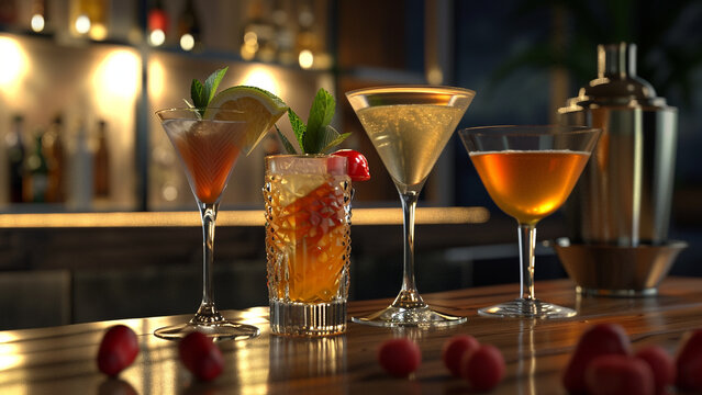 realistic high-resolution photo of cocktails, with detailed background