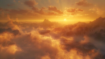 Obraz premium Majestic Sunrise in Misty Mountains - Hyper-Realistic Landscape Photography with Golden Light and Crisp Detail