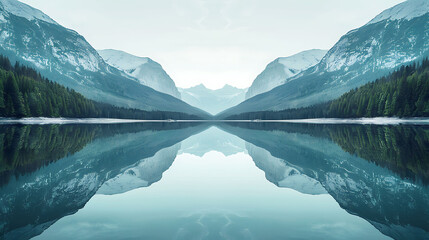 Tranquil Lake Reflection with Perfect Symmetry and Majestic Mountain Background