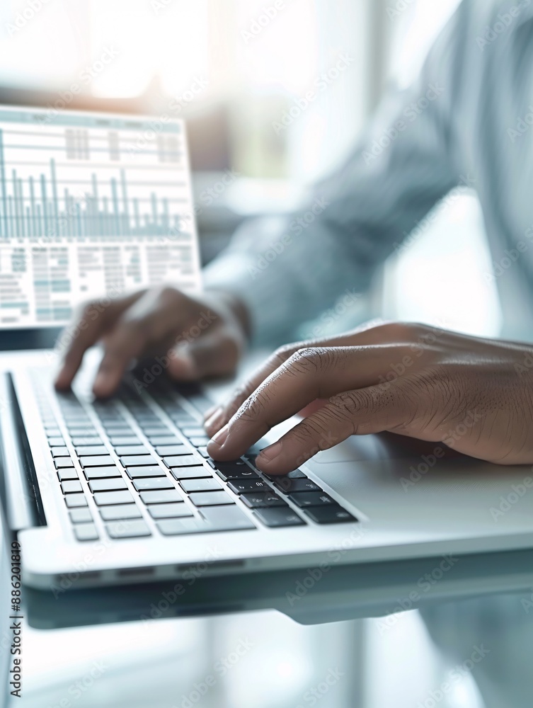 Poster close-up of a financial advisor using a computer to explain tax information, with the screen display