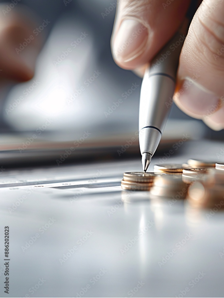 Poster close-up of a financial advisor using a graph to explain tax strategies to a client, with copyspace 
