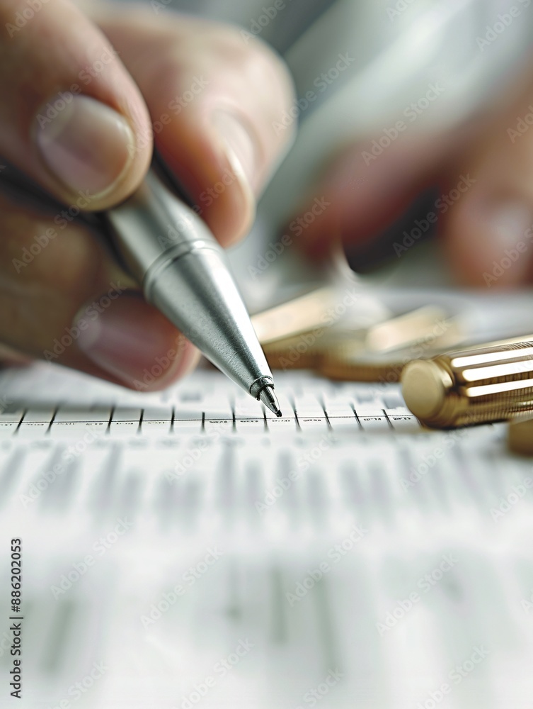 Poster close-up of a financial advisor using a graph to explain tax strategies to a client, with copyspace 